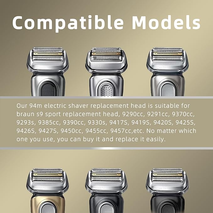 94M Series Razor Replacement Head Kit Compatible with Series 9 Aluminum Foil Electric Razors 9290cc, 9291cc, 9370cc, 9293s, 9385cc, 9390cc, 9330s, 9296cc and more
