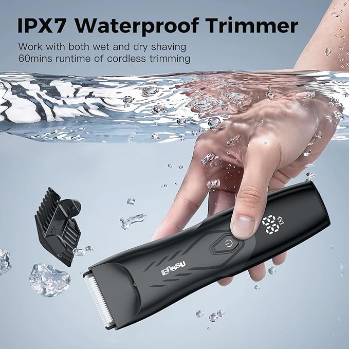 Men Hair Trimmer with Dual-Blades,Electric Waterproof Body Grooming Shaver,Painless Quiet Hygiene Razor with Standing Charging Dock Black