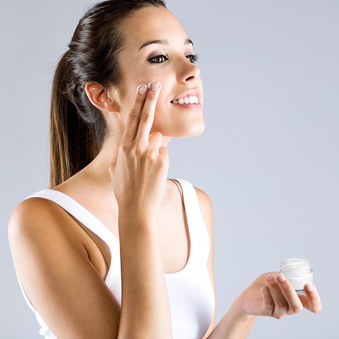 Layhit 24 Pcs Glass Jars with Lids Clear Small Jars with Plastic Woodgrain Lids, White Labels and Inner Liners Empty Round Cosmetic Containers for Creams Lotions Powder Candle Making (0.34oz/ 10ml)