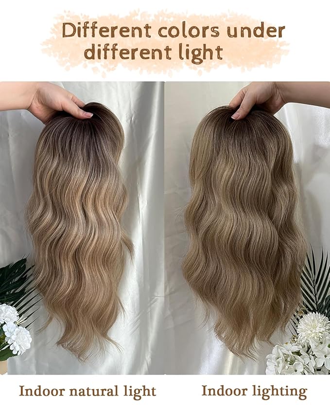 PANEWAY Hair Topper 16Inch Hair Toppers For Women Wavy Curly Ombre Blonde With Dark Root Clip In Hair Topper Add Hair Volume Synthetic Wiglets Hair Pieces For Women