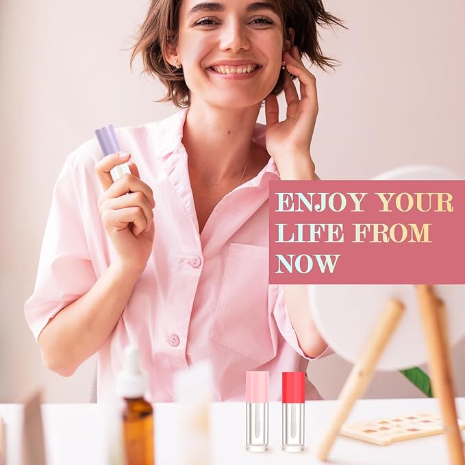 50pcs 2.5ml Empty Lip Gloss Containers Lip Gloss Tubes with Wand Cute 0.08oz Clear Refillable Lipgloss Making Supplies Kit for DIY Makeup + 2pcs Syringes (Purple)