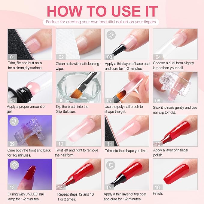 Gel Nail Polish Kit with U V Light and Drill Starter Kit 16 Colors Nail Polish 4PC Poly Nail Gel Base Top Coat Nail Stickers Professional Manicure Tool with Everything Gift for Women