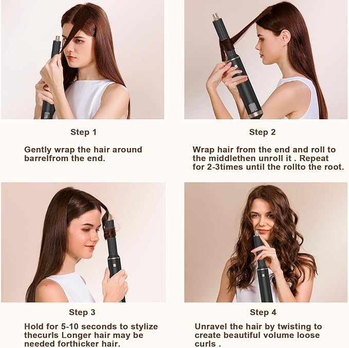 5 in 1 Hair Dryer Brush Hot Air Curling Brush Negative Ion Air Styler,Multi Function Blow Dryer Brush with Curling Wand, Straightening Brush, and Volumizing Hot Air Brush for All Hair Types(Black)