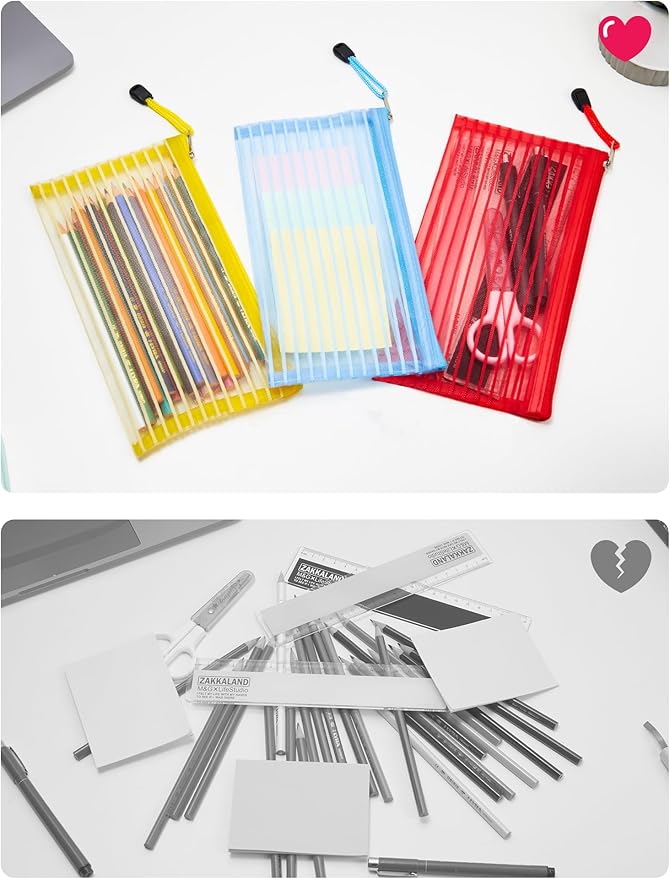 JARLINK 40 Pack 10 Colors Zipper Mesh Pouch, Storage Pencil Pouches, Multipurpose Pencil Pouch Bulk for School and Office Supplies, Cosmetics Travel Accessories, Multicolor