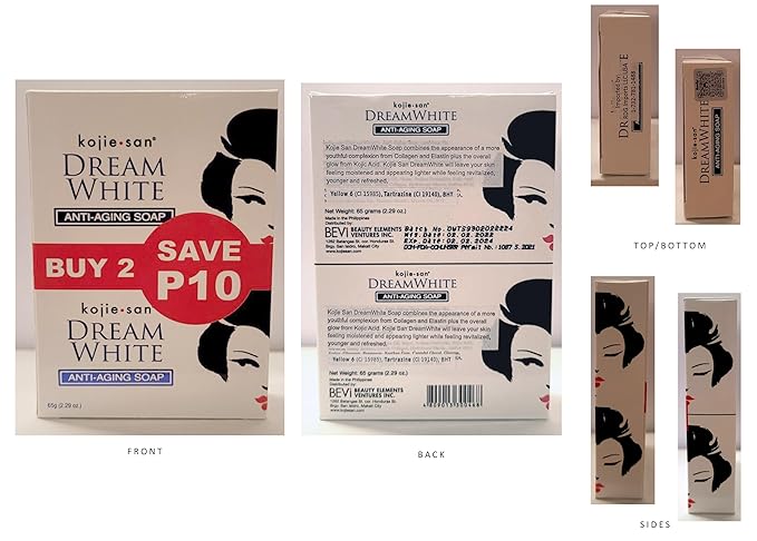 Kojie San Dream White Soap - Skin Brightening Kojic Acid Soap with Collagen, Elastin & Coconut Oil - 135g x 2 Bars