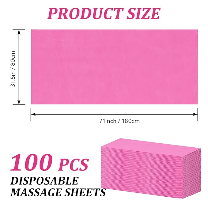 100 Pcs 31.5" x 71" Disposable Bed Sheets Waterproof Massage Table Sheets Non Woven Fabric SPA Bed Cover (Pink)