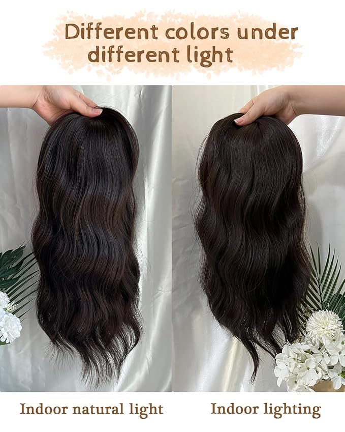 PANEWAY Hair Topper 16Inch Hair Toppers For Women Wavy Curly Dark Brown Clip In Synthetic Wiglets Pieces For Women