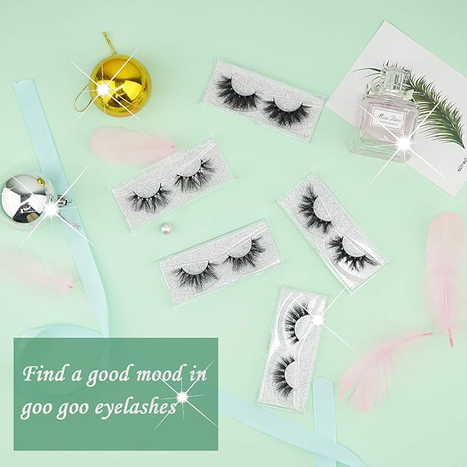 GOO GOO 3D Mink Eyelashes, Daily Type 13mm to 18mm 5 Styles Fake Eyelashes Multipack Real Siberian Mink Fur False Eyelashes Natural Look Hand Made Reusable Eyelashes for Women