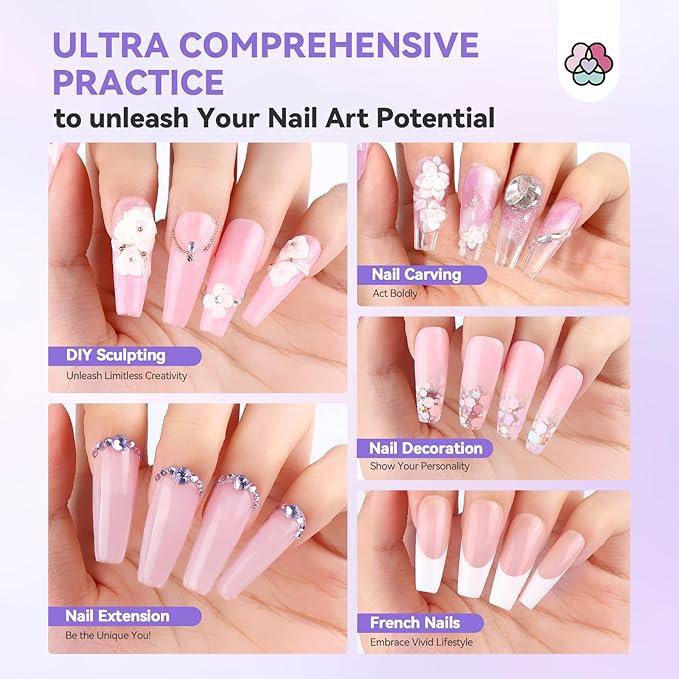 SAVILAND Acrylic Nail Kit for Practice: Premium Nails Kit Acrylic Set withPractice Hand Training Mat Brush for Beginner Extension Carving Home