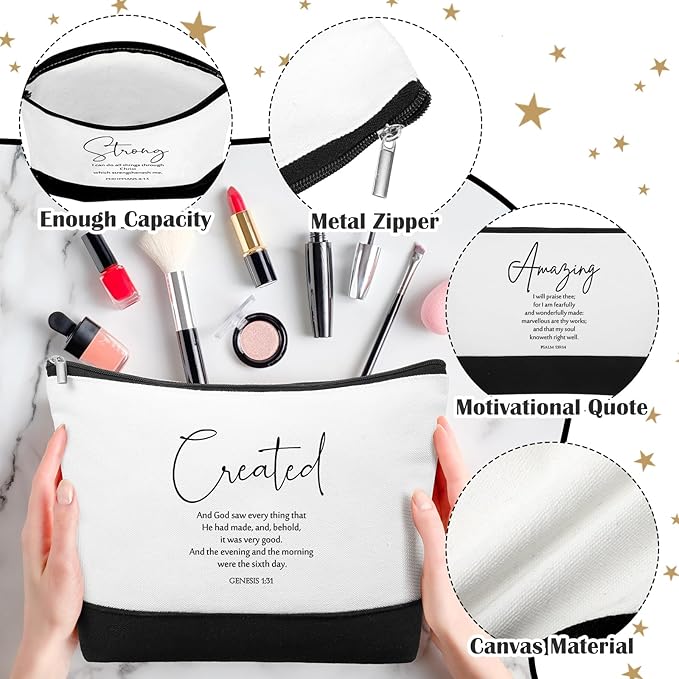 20 Pcs Christian Gifts for Women Religious Makeup Bags Cosmetic Inspirational Bible Verse Pencil Pouch with Zipper Mothers Day Thank You Church Gift Mom Travel Employee(White&black,Bible Words)