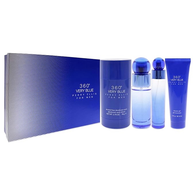 Perry Ellis 360 Very Blue For Men 4 PCS Eau De Toilette Gift Set
