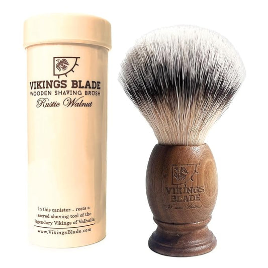 Wooden Shaving Brush for Men by VIKINGS BLADE, Super Strong Knot Backbone, Minimal Shedding, Fast Lather, Extremely Smooth & Plush on Skin (Rustic Walnut)