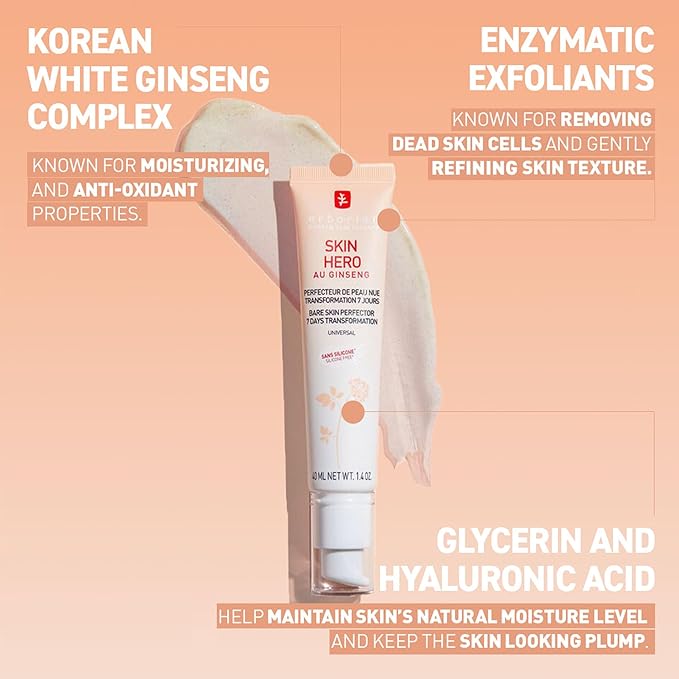 Erborian Skin Hero with White Ginseng, Facial Concealer and Makeup Primer - Non-Tinted Bare Skin Perfecting Face Moisturizer Smooths, Blurs & Illuminates Skin - Silicone Free Korean Skincare