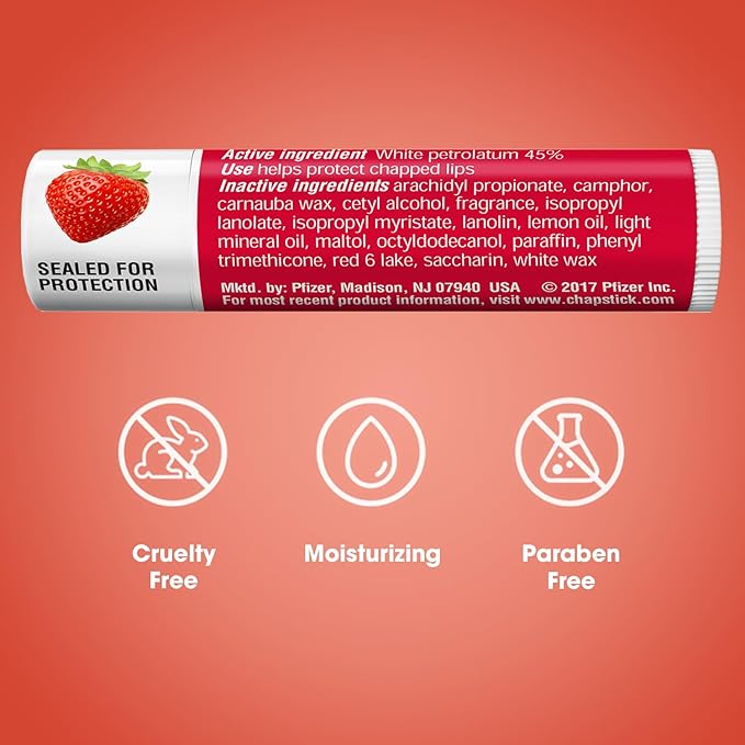 ChapStick Bulk Classic Strawberry Lip Balm, 24-Count – Tinted Lip Moisturizer, Juicy & Sweet, 0.15 Oz Ea
