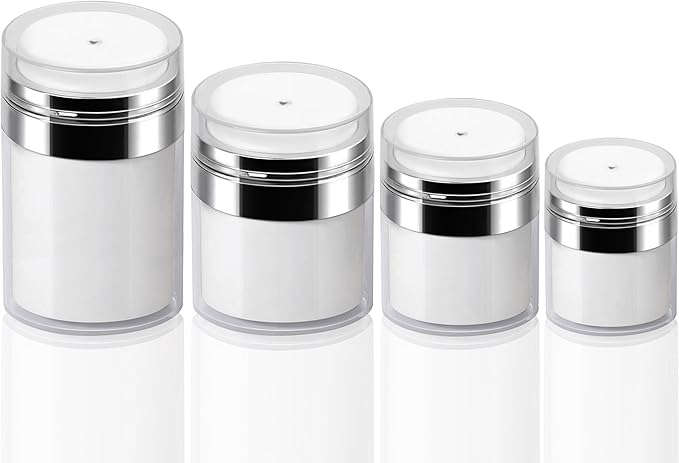4Pack Airless Pump Jars Mixed(0.5oz+1.0oz+1.7oz+3.5oz) Lotion Dispenser Bottle with Pump, Moisturizer Travel Containers for Cream Skincare Face Makeup