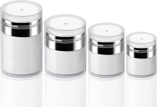 4Pack Airless Pump Jars Mixed(0.5oz+1.0oz+1.7oz+3.5oz) Lotion Dispenser Bottle with Pump, Moisturizer Travel Containers for Cream Skincare Face Makeup