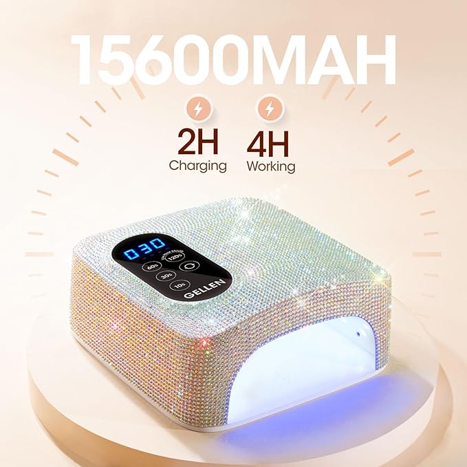 UV LED Nail Lamp, Gellen 72W Rechargeable UV Nail Lamp for Gel Nails, Cordless UV Light for Nails with LCD Display, Auto Sensor and 4 Timer Settings, Nail Dryer for Gel Polish for Home Salon