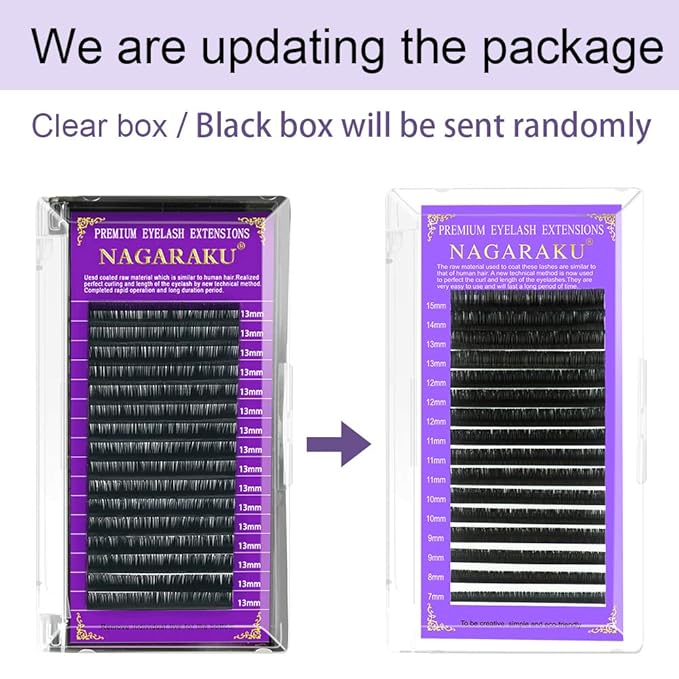 NAGARAKU Eyelash Extensions Individual Lashes 0.10mm C curl 7-15mm Mix Tray Matte Black Classic Soft Natural Professional 16 rows