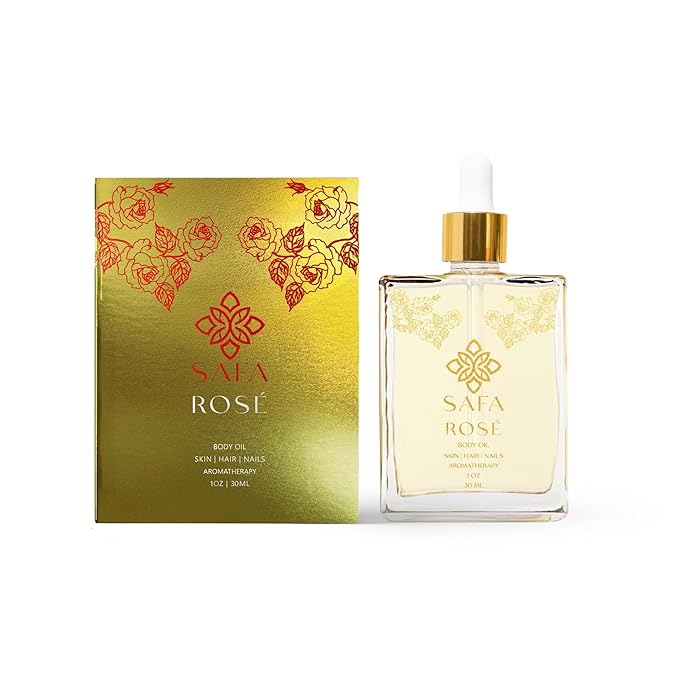 SAFA Organic Rose Essential Oil for Face, Hair, Body & Nails | Bulgarian Rose After Shower Body Oil for Women | Pure Scented Hair Oil & Skin Moisturizer – 1 Fl Oz