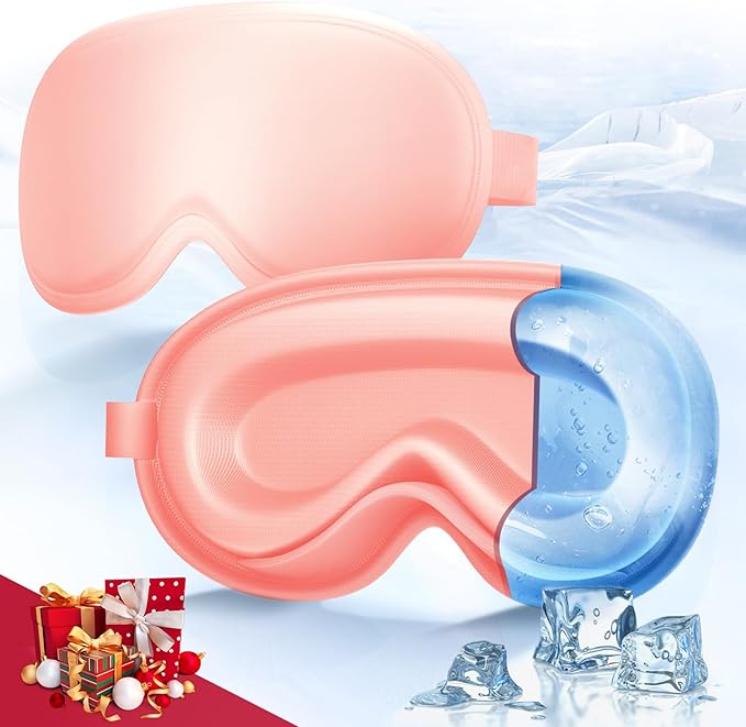 3D Cooling Gel Eye Mask - Reusable Cold Sleep Mask, Eyes Ice Pack with Hot & Cold Compress Therapy for Puffiness, Dark Circles, Dry Eyes, Headaches and Stress Relief (Pink,1 Pack)