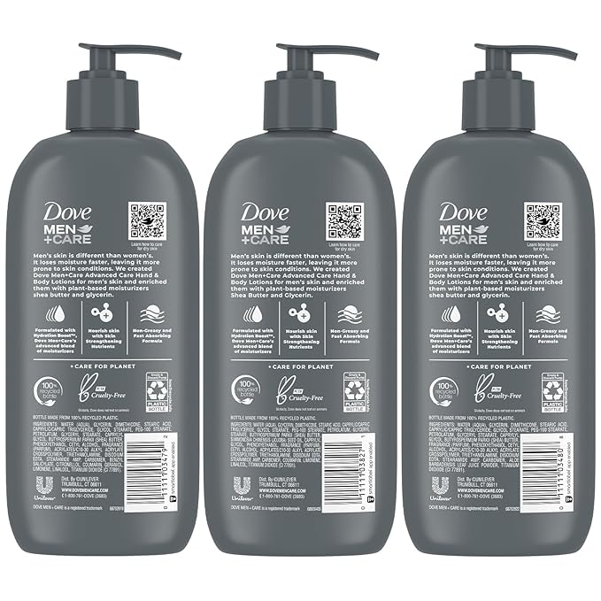 Dove Hand & Body Lotion, Men+Care Variety Pack – Rough Dry Skin Comfort with Shea Butter, Sensitive Skin Comfort with Aloe Vera, Everyday Skin Comfort with Jojoba Oil, 13.5 Oz Ea (3 Piece Set)