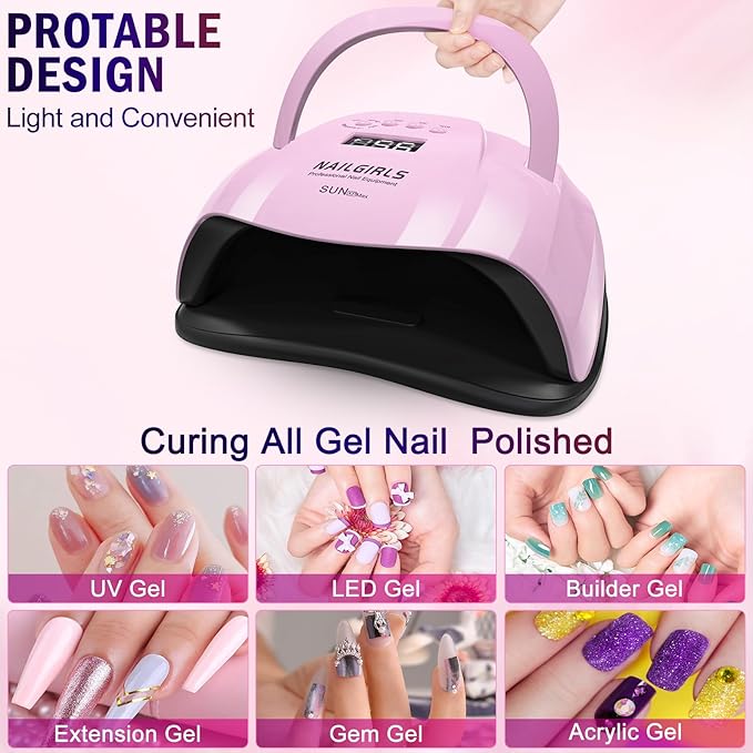 Nail Lamp, NAILGIRLS 268W LED UV Professional Fast Curing Nail Light for Nails Gel Polish Nail Dryer with 4 Timer Setting & LCD Display Screen, Auto Sensor