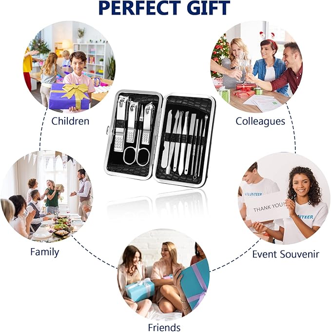 Geosar 12 Sets Manicure Set Nail Clippers Set Pedicure Kit 12 in 1 Stainless Steel Professional Grooming Kits Nail Care Tools with Travel Case for Men Women(Classic Style)