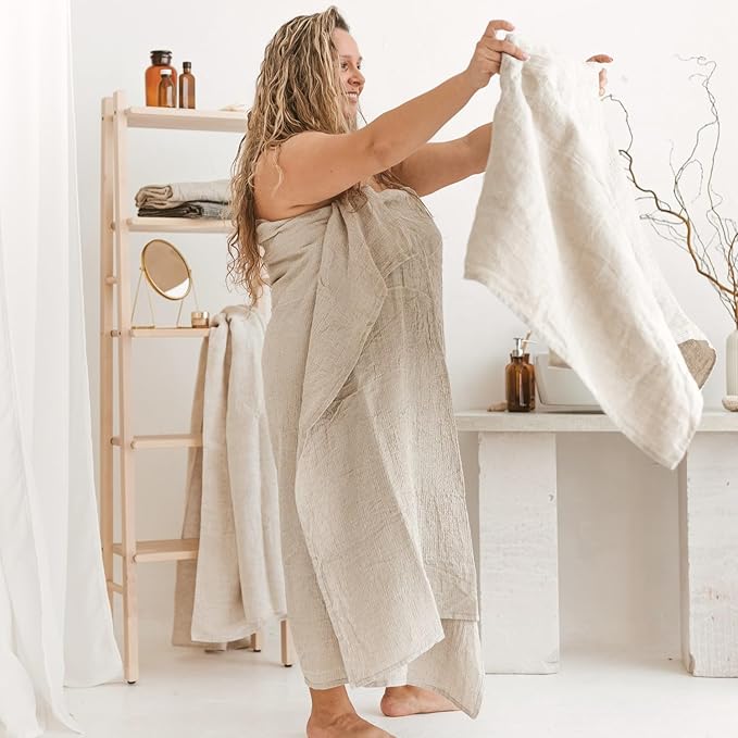 100% Linen Bath Sheet 36x72 - Waffle Weave Linen Bath Towel Oversized - Lightweight Absorbent Thin Waffle Bath Sheets Towels for Adults - Quick-Drying XL Travel Towel Extra Large