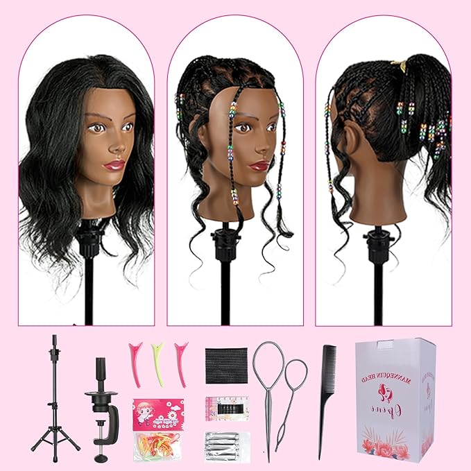 18" Mannequin Head Human Hair with 100% Real Hair Opini Human Hair Mannequin Doll Head for Hairdresser Practice Braiding Hairstyling with Adjustable Tripod Stand and Tools (18 Inch- Tripod Set)