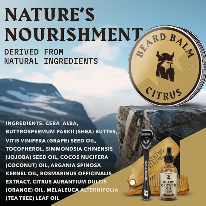 Striking Viking Beard Balm for Men – Light Hold, Citrus, 2 Oz - Leave-in Beard Conditioner with Shea Butter, Tea Tree, Argan & Jojoba Oils - Smooth, Shape, Moisturize & Soften Coarse, Dry Facial Hair