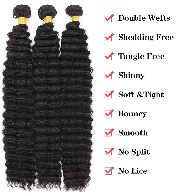 12A Human Hair 3 Bundles with 5x5 HD Lace Closure (18 20 22 +18) 100% Unprocessed Brazilian Virgin Remy Hair Deep Wave Human Hair Bundles with Closure Natural Color
