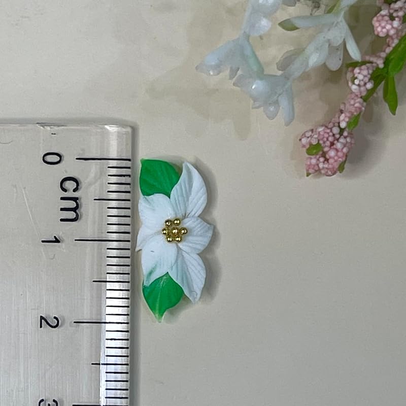 Set 8Pcs 3D Acrylic White Poinsettias Flower Christmas Nail Art Charms Handmade by Acrylic Powder HaFLoNar (White Poinsettias 8Pcs)