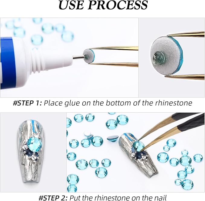 Aquamarine Flatback Rhinestones, Glass Rhinestones for Nail Art and Craft, Glue Fix, Loose Crystal Gemstones(Aquamarine, SS20, 1440pcs, 4.6-4.8mm)