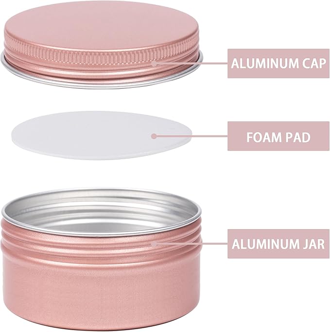 24 Pack 4oz/120ml Screw Top Aluminum Tin Jars with Screw Lids and Blank Labels - Refillable 120ml Metal Containers for Lip Balms, Candles, Salves, Spices, Crafts(Rose Gold)