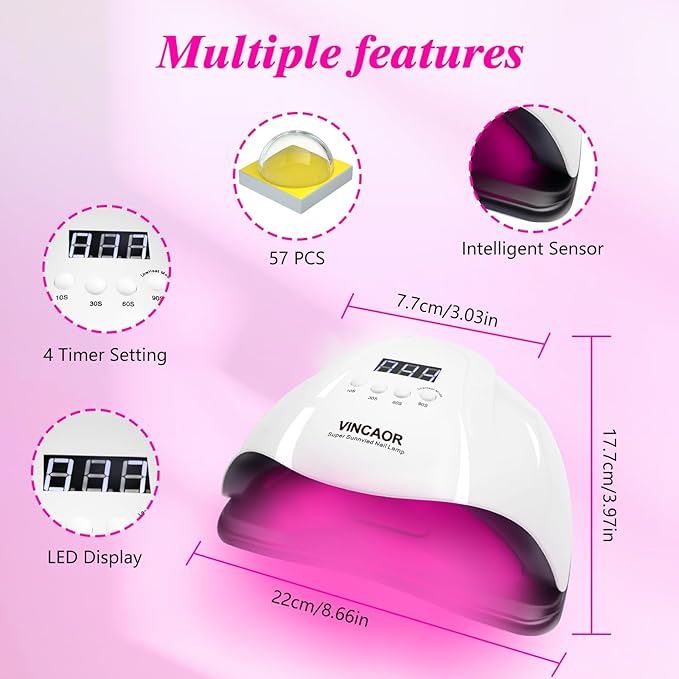 VINCAOR UV Light for Gel Nails, 180W Nail Dryer UV Gel Lamp, Nail Polish Light with 4 Timer Settings, 45 Beads, Polish Curing UV LED Dryer with Automatic Sensor(Purple Light