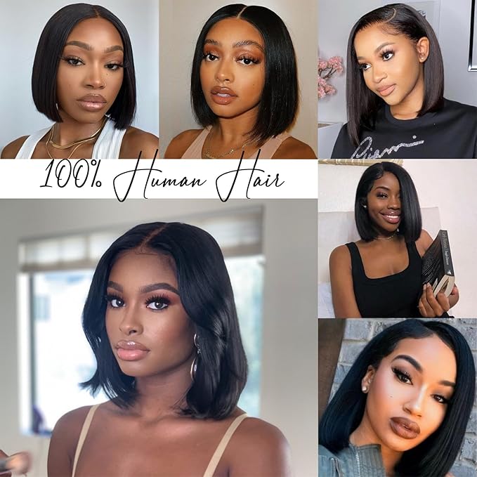 14 Inch Bob Wig Human Hair 13x4 HD Transparent Lace Front Wigs Human Hair Pre Plucked with Baby Hair Glueless Wigs Human Hair 180% Density Straight Frontal Lace Wigs for Women Natural Color