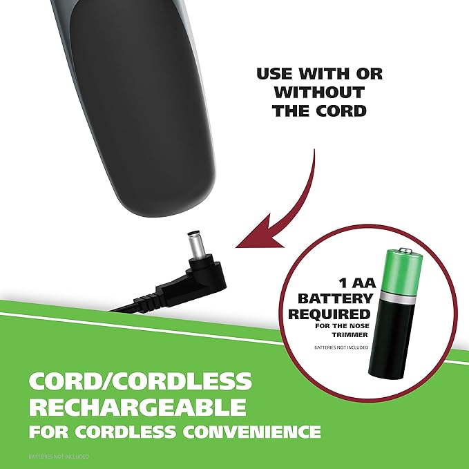 Wahl Groomsman Cord/Cordless Hair Trimmer kit for Men for Mustaches, Hair, Nose Hair, and Light Detailing and Grooming with Bonus Wet/Dry Electric Battery Nose Trimmer – Model 5623V