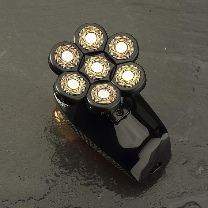 Universal 7 Blades Head Shaver Replacement Heads for Head Shaver and Other Brands Shaver, 7 Heads Head Shaver Bald Shaver Beard Electric Razor Shaver Head (Gold+Black)