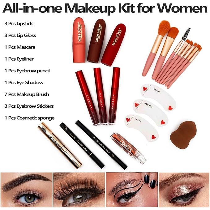 132 Color All In One Makeup For Women Full Kit,Professional Makeup Kit,Makeup Gift Set for Women &Girl,Include eyeshadow/lipstick/concealer/Lip Gloss/Eyeliner/Mascara/Makeup Brushe(006N1-Pink)