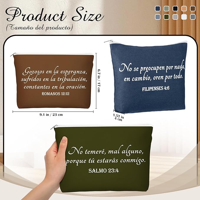 20 Pcs Christian Gifts for Women Religious Makeup Bags Cosmetic Inspirational Bible Verse Pencil Pouch with Zipper Mothers Day Thank You Church Gift Mom Travel Employee(Neutral,Spanish)
