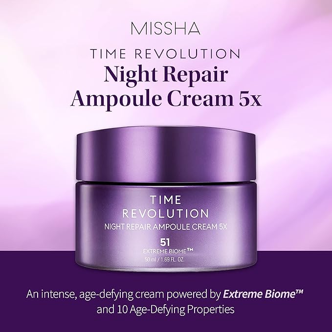 MISSHA Time Revolution Night Repair Ampoule Cream (5th Gen) 1.69 Fl Oz - Triple Fermented Deep-Sleep Night Cream - Overnight Repair for Enhanced Radiance, Korean Skincare