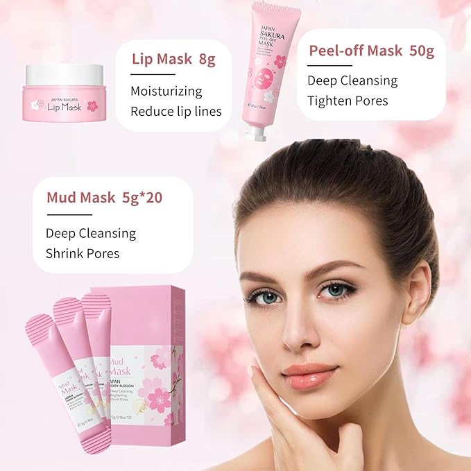 Skin Care Set Sakura Mother's Day Gifts for Mom - Skin Care for Teens 10-12 Gifts Japan - Skincare for Girls 10-12 - Gift Set for Women with Cleanser,Serum,Cream(One Size, 8PCS Sakura Scent)