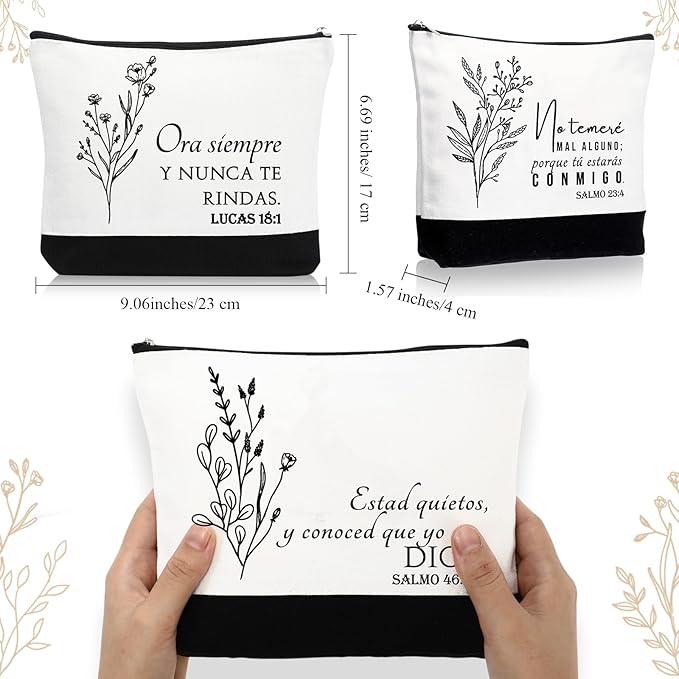 10Pcs Christian Gifts for Women Religious Cosmetic Bags Inspirational Bible Verse Pencil Pouch Canvas Makeup Bags Bulk with Zipper for Mother Sister Church Favors