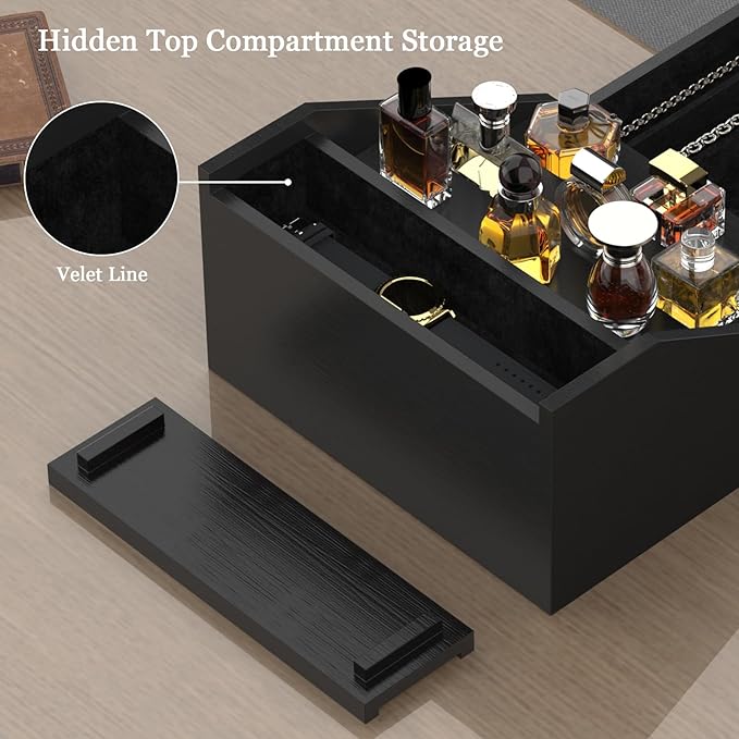Wooden Cologne Organizer for Men Enhanced 4 Tier Cologne Stand Shelf Perfume Organizer with Velvet Lined Drawer & Hidden Storage Perfume Display Holder for Dresser Nice Gift (Classy Black)