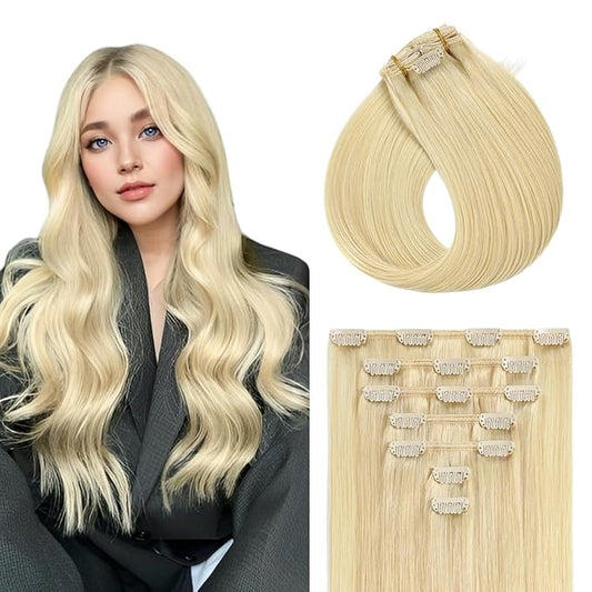 YILITE Blonde Hair Extensions Clip in Human Hair Blonde Clip in Hair Extensions 14 Inch Clip in Remy Hair Invisible Weft Clip ins for Women Blonde Hair Thick Full Ends 7Pcs 80g