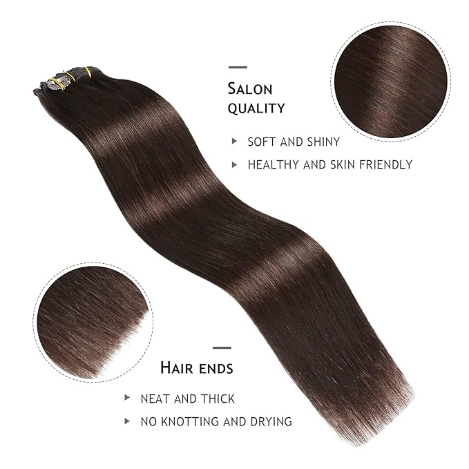 YILITE Hair Extensions Clip in Remy Human Hair 100% Real Human Hair Dark Brown 8Pcs/Pack 120g Natural Silky Double Weft Straight Thick Clip in Hair Extensions for Women (22inches #2 Dark Brown)