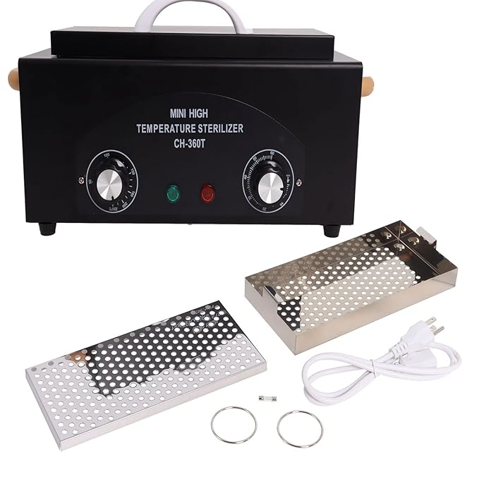 Sterilizer for Nail Tools High Temperature Metal Cleaning 2L Tattoo Equipment High Temp for Spa Salon Barber Shops Salon Hairdressing Tool Earrings Dry Heat Multi-functional with Timer Manicure Black