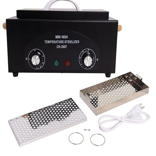 Sterilizer for Nail Tools High Temperature Metal Cleaning 2L Tattoo Equipment High Temp for Spa Salon Barber Shops Salon Hairdressing Tool Earrings Dry Heat Multi-functional with Timer Manicure Black