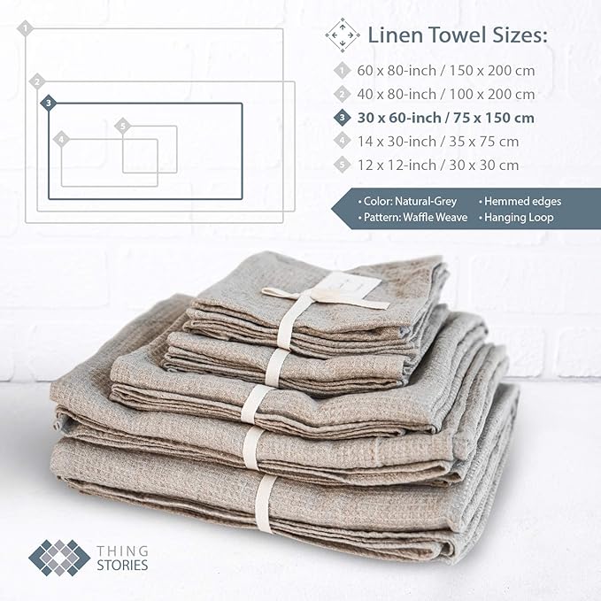 Pure 100% Linen Bath Towel - 30x60-inch Lightweight Travel Towel - Linen Beach Towel Waffle Weave Quick Dry Hair Towel - Thin Towels for Bathroom