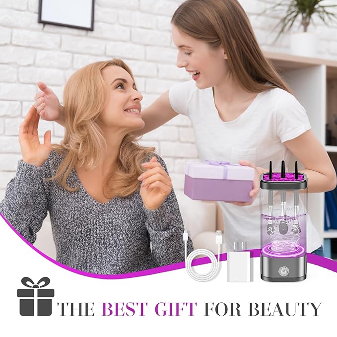 Electric Makeup Brush Cleaner, Multi-Functional Cosmetic Brush Cleaner, Portable Automatic Makeup Brush Cleaning Solution With Dryer-Holder, Charger, USB-C cable, Beauty Gift for Women